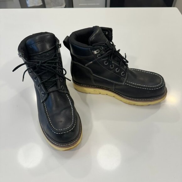 Wolverine Black Leather Moc Toe Boots with Cream Soles main image 4